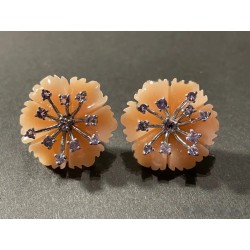 Pendientes de Plata con Coral Melocotón y Amatistas - Diseño Floral Vintage