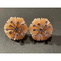 Pendientes de Plata con Coral Melocotón y Amatistas - Diseño Floral Vintage