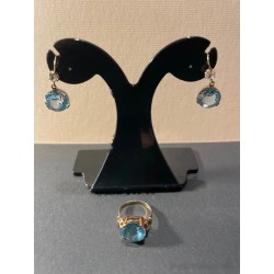 Conjunto Vintage de Oro con Aguamarinas y Diamantes - Pendientes y Anillo a Juego