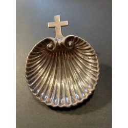 Concha Bautismal Antigua de Plata con Cruz - Venera para Sacramentos Religiosa