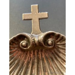 Concha Bautismal Antigua de Plata con Cruz - Venera para Sacramentos Religiosa