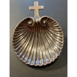 Concha Bautismal Antigua de Plata con Cruz - Venera para Sacramentos Religiosa