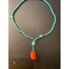 Collar de Turquesa Natural con Colgante de Coral Rojo - Piedras Preciosas Artesanal