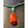 Collar de Turquesa Natural con Colgante de Coral Rojo - Piedras Preciosas Artesanal