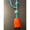 Collar de Turquesa Natural con Colgante de Coral Rojo - Piedras Preciosas Artesanal