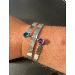Pulsera Doble de Plata con Amatista y Topacio Azul - Brazalete Minimalista Ajustable
