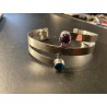 Pulsera Doble de Plata con Amatista y Topacio Azul - Brazalete Minimalista Ajustable