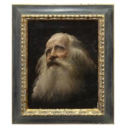 Óleo Retrato de Anciano Escuela Española Siglo XIX - Pintura Religiosa Enmarcada