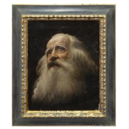 Óleo Retrato de Anciano Escuela Española Siglo XIX - Pintura Religiosa Enmarcada