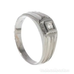 Anillo Oro Blanco 18K con Diamante - Sortija Elegante para Caballero