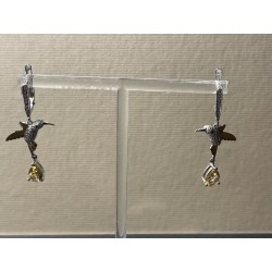Pendientes de Plata con Colibrí y Citrinos - Diseño Artístico con Esmalte
