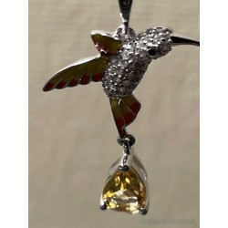 Pendientes de Plata con Colibrí y Citrinos - Diseño Artístico con Esmalte