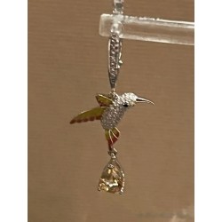 Pendientes de Plata con Colibrí y Citrinos - Diseño Artístico con Esmalte