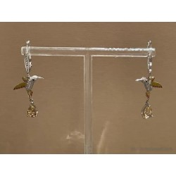 Pendientes de Plata con Colibrí y Citrinos - Diseño Artístico con Esmalte