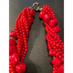 Conjunto de Collar Trenzado y Pendientes de Coral Rojo - Diseño Multicadena