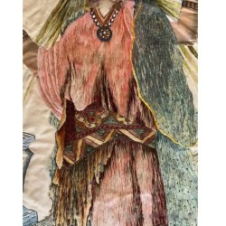Colcha de Seda Bordada con Escena Oriental - Pieza Textil Siglo XIX