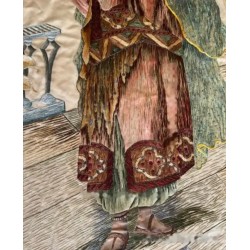 Colcha de Seda Bordada con Escena Oriental - Pieza Textil Siglo XIX