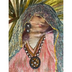 Colcha de Seda Bordada con Escena Oriental - Pieza Textil Siglo XIX