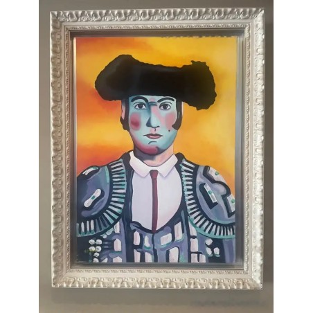 Retrato de Torero en Estilo Expresionista - Óleo sobre Lienzo por M. Alfaro