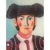 Retrato de Torero con Traje de Luces Rojo - Óleo por M. Alfaro