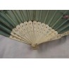 Abanico antiguo con varillas de hueso y motivos musicales - 18 cm