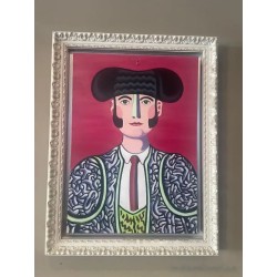 Retrato de Torero sobre Fondo Fucsia - Óleo Estilizado por M. Alfaro