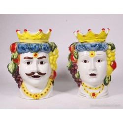 Pareja de Testas di Moro Sicilianas - Jarrones de Cerámica Italiana con Coronas
