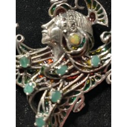 Broche de plata modernista con detalles de esmalte y perla