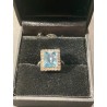 Anillo Vintage con Aguamarina Cuadrada y Orla de Diamantes - Joya de Oro Blanco