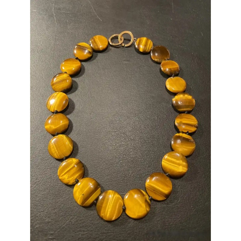Collar de Ojo de Tigre con Cuentas Circulares - Piedra Natural Pulida