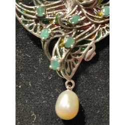 Broche de plata modernista con detalles de esmalte y perla