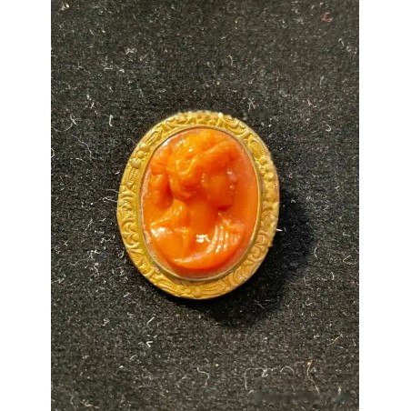 Broche con camafeo de coral en montura dorada