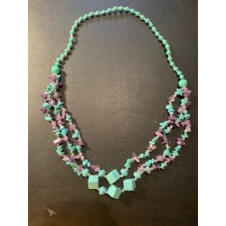 Collar Artesanal de Turquesa y Amatista - Diseño Multicapa con Cuentas Naturales