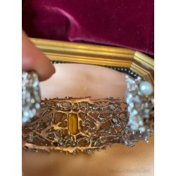 Brazalete de Plata con Citrino, Perlas y Granates - Joya de Diseño Floral Vintage