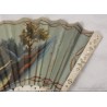 Abanico antiguo con varillas de hueso y motivos musicales - 18 cm