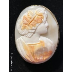 Camafeo Antiguo en Concha Natural - Perfil Femenino con Hojas de Laurel