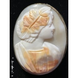 Camafeo Antiguo en Concha Natural - Perfil Femenino con Hojas de Laurel