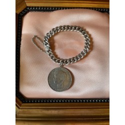 Pulsera de Plata Tipo Barbada con Moneda Alfonsina de 5 Pesetas 1899 - Joya Vintage