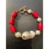 Pulsera Lujosa de Coral Rojo y Perlas Barrocas con Rubíes - Joya Artesanal Exclusiva