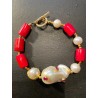 Pulsera Lujosa de Coral Rojo y Perlas Barrocas con Rubíes - Joya Artesanal Exclusiva