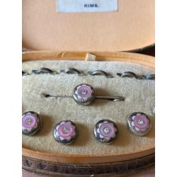 Conjunto Art Deco de Botones Sterling Silver con Nácar Rosa - Estuche Original Vintage