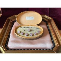 Conjunto Art Deco de Botones Sterling Silver con Nácar Rosa - Estuche Original Vintage