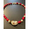 Collar de Coral Rojo y Perlas con Colgante de Nácar - Motivo Cisne con Rubíes