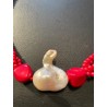 Collar Trenzado de Coral Rojo con Perla Barroca Central - Diseño Exclusivo Artesanal