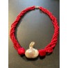 Collar Trenzado de Coral Rojo con Perla Barroca Central - Diseño Exclusivo Artesanal