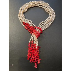 Collar Sautoir de Perlas y Coral Rojo - Diseño Cascada con Ramas de Coral Mediterráneo