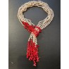 Collar Sautoir de Perlas y Coral Rojo - Diseño Cascada con Ramas de Coral Mediterráneo