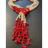 Collar Sautoir de Perlas y Coral Rojo - Diseño Cascada con Ramas de Coral Mediterráneo