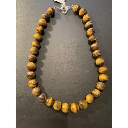 Collar de Esferas de Ojo de Tigre Natural - Gargantilla de 927 Quilates en Marco Dorado