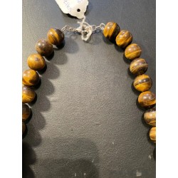 Collar de Esferas de Ojo de Tigre Natural - Gargantilla de 927 Quilates en Marco Dorado